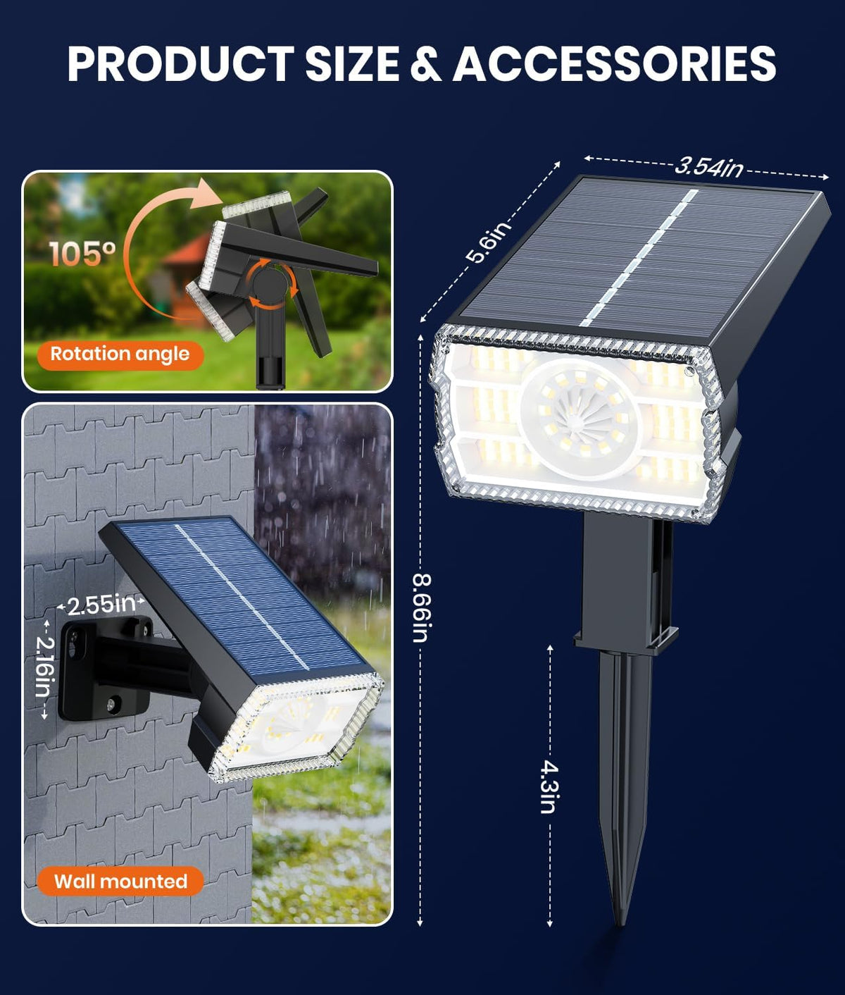 Solar Spot Lights Outdoor,Adjustable Warm&Cool,IP67 Waterproof,3 Color+3 Modes,2-in-1 Wall Lights
