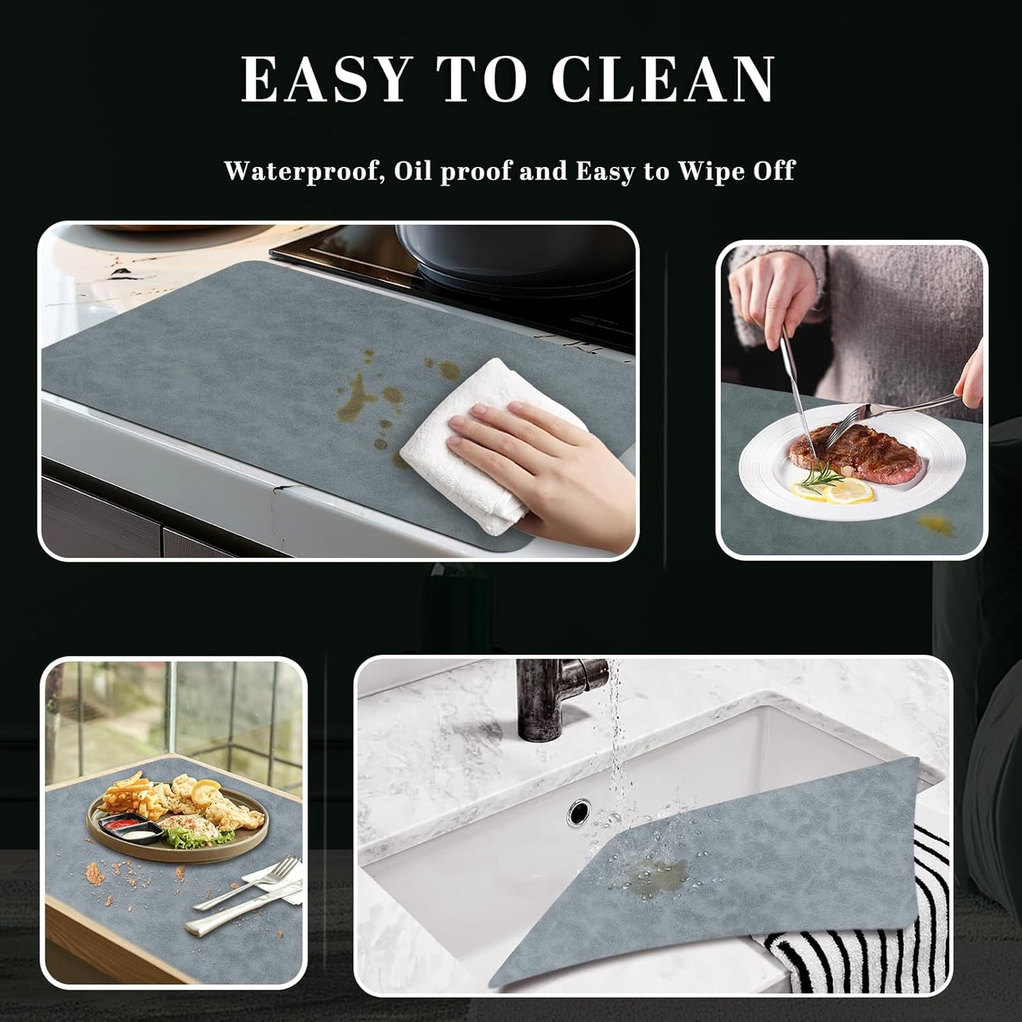 Faux Leather Placemats, Set of 4, 12''×17' Textures on Both Sides, Heat-Resistant, Waterproof and