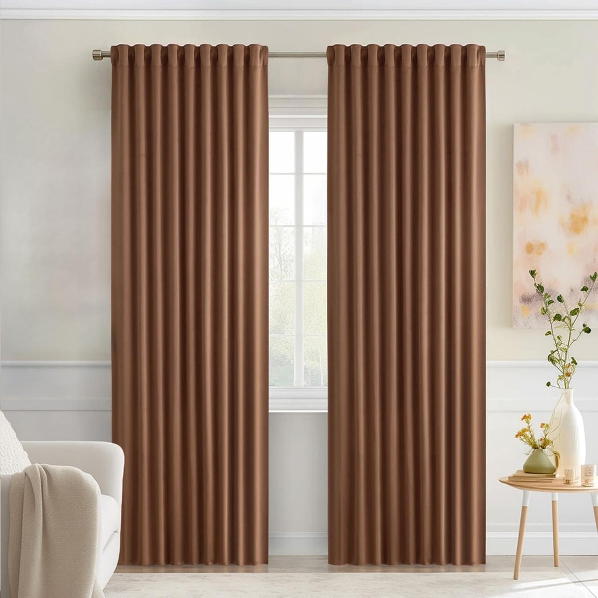 MIULEE Back Tab Blackout Curtains 90 Inch Long 2 Panels Set for Living Room Bedroom, Rod