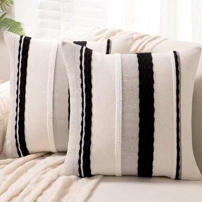 Boho Throw Pillow Covers 18x18 Set of 2 Farmhouse Decorative Cushion Case Striped Square Pillows