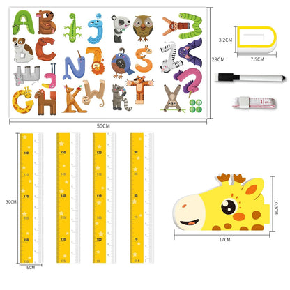 Kids Growth Chart Height Measure Wall Decal Animal Alphabet Stickers Giraffe Design Removable Wall