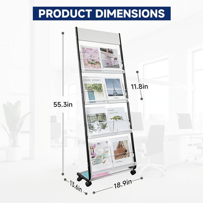 4-Tier Floor-Standing Magazine Rack with Wheels – Perfect Brochure Display Stand for Exhibitions