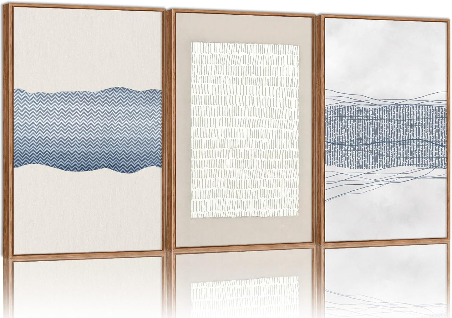 SIGNINART Large Abstract Framed Canvas Wall Art Set of 3, Minimalist Boho Line Art Prints, Modern