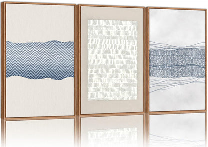 SIGNINART Large Abstract Framed Canvas Wall Art Set of 3, Minimalist Boho Line Art Prints, Modern