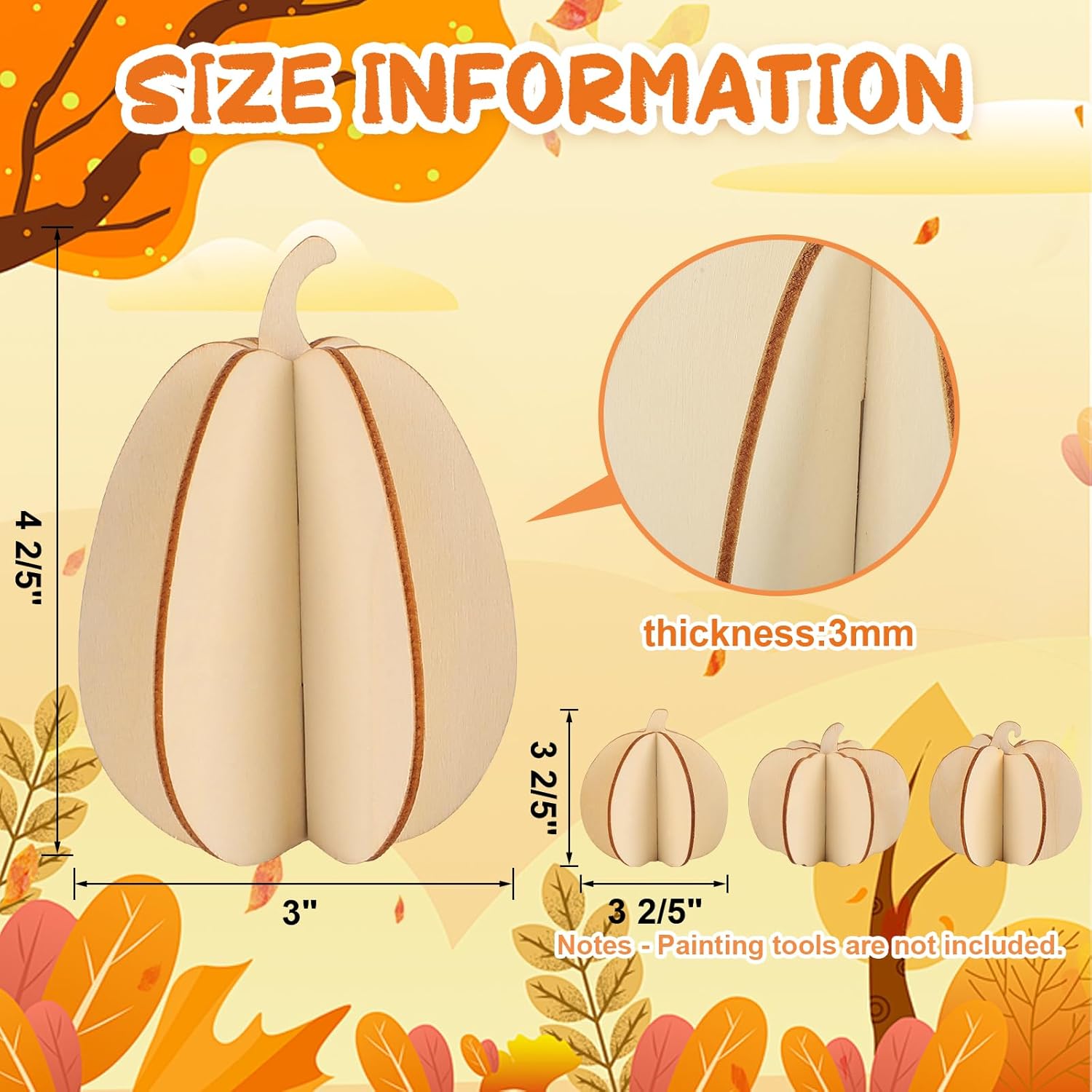 COCHIE DIY Fall 3D Pumpkins Wood Crafts to Paint for Kids Adults, Paintable Unfinished Wooden