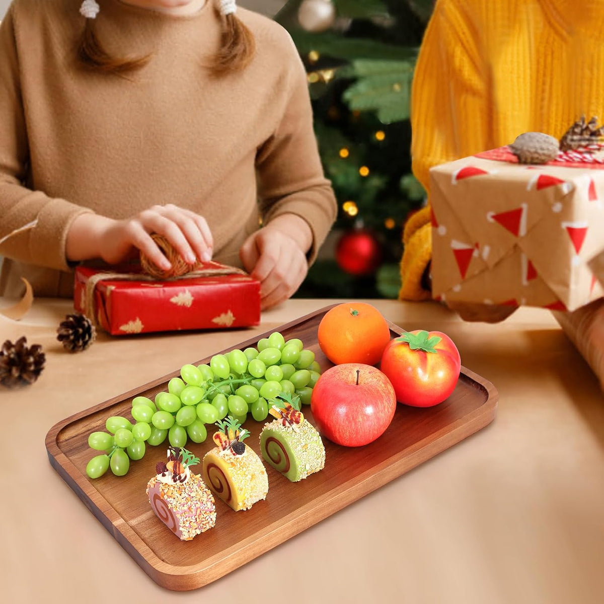 Large Wooden Serving Trays Long Party Charcuterie Boards Acacia Wood Platters Serving Cheese Board