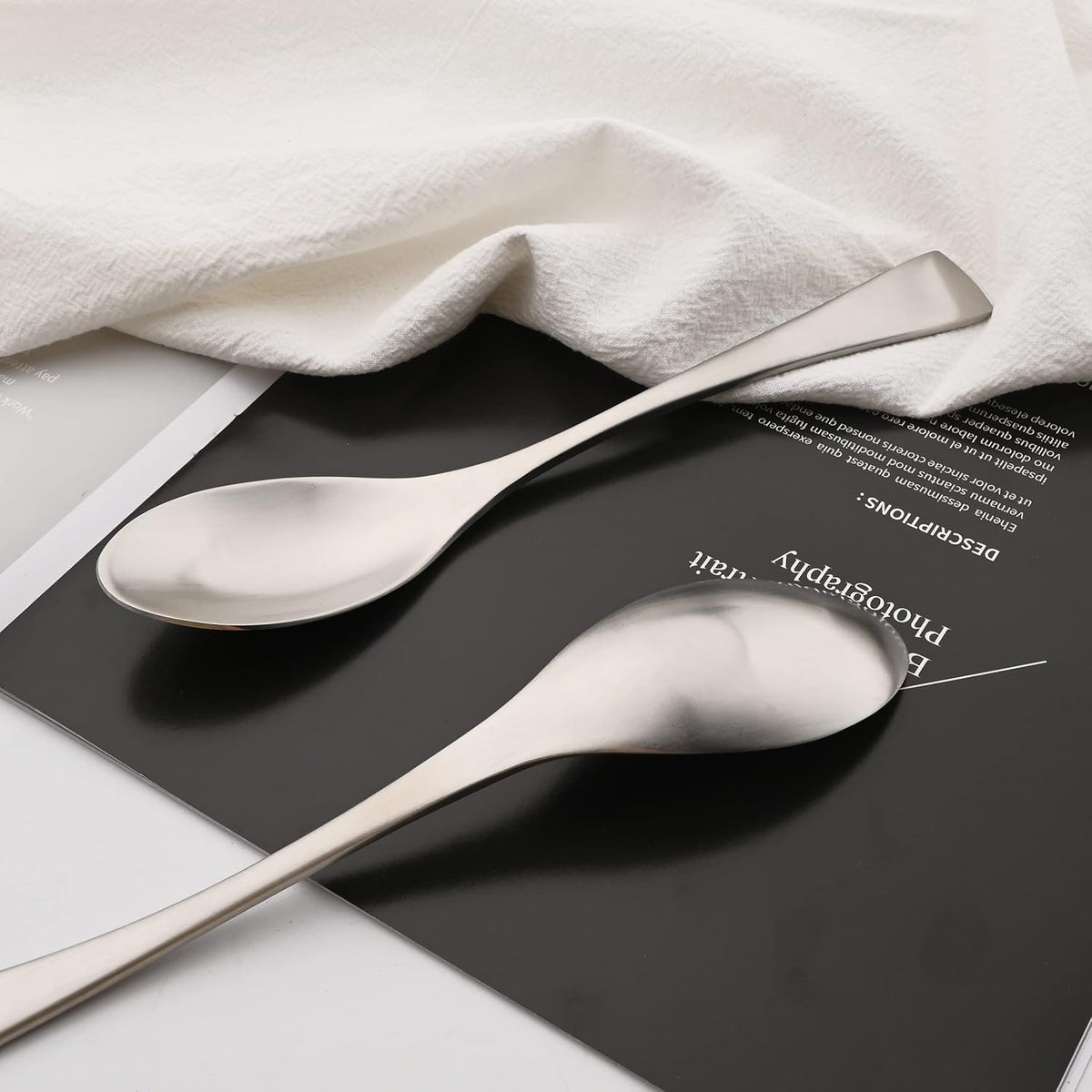Luxury 304 Stainless Steel Matte Silver Cutlery Flatware Set - Utensil Set Steak Spoons and Forks