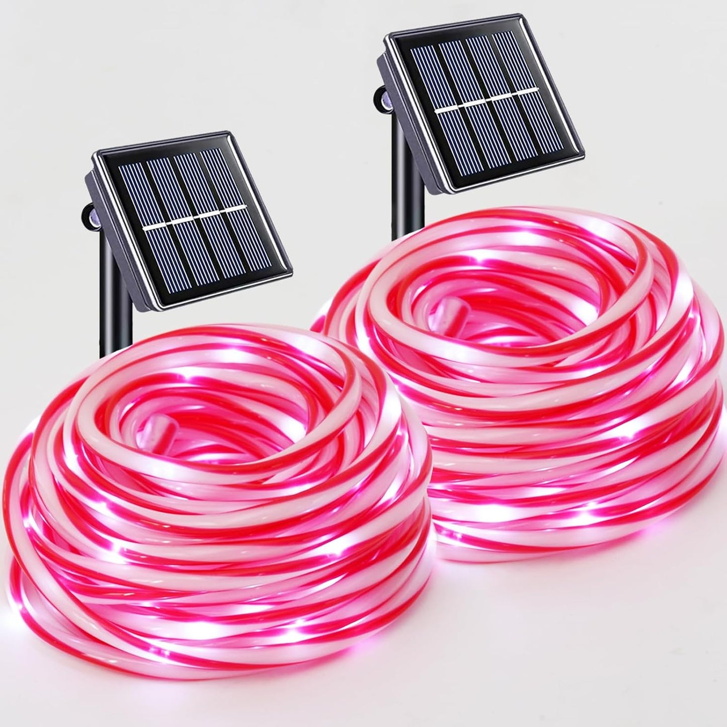 YEGUO Solar Christmas Candy Cane Rope Lights, 2 Packs Each 33ft 100 LED Red & White Solar Rope