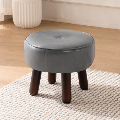 Ottoman, Small Foot Stool, Round Leather Pouf Ottoman, 13''L x 13''W x 10.2''H Foot Rest with