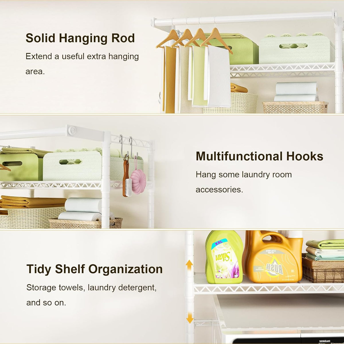 Ulif U11 Over Washer and Dryer Shelves, 3 Tiers Laundry Room Storage and Organizer Standing Shelf