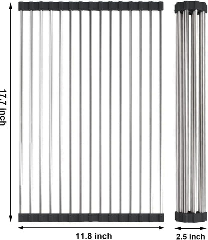 Searik Stainless Steel Over The Sink Dish Drying Rack, Roll Up Foldable Kitchen Sink Drainer Rack