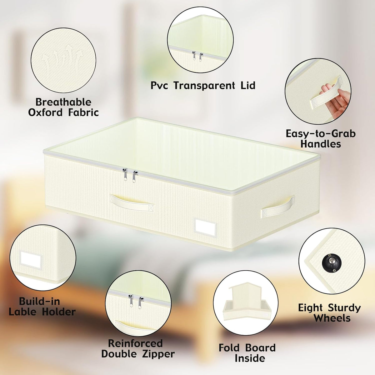 Under Bed Storage with Wheels, No Assemble Required 7.5 inches height Under Bed Storage bins,Large