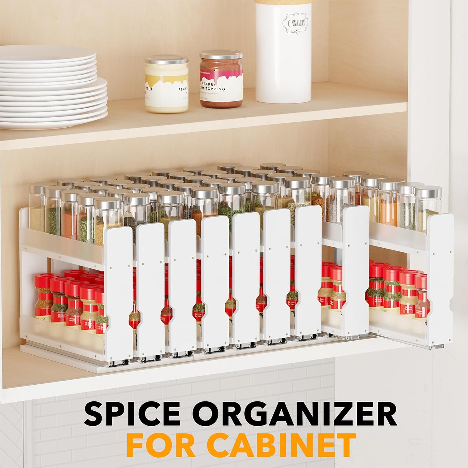 SpaceAid Bamboo Pull Out Spice Rack Organizer for Cabinet, Heavy Duty Slide Out Seasoning Kitchen