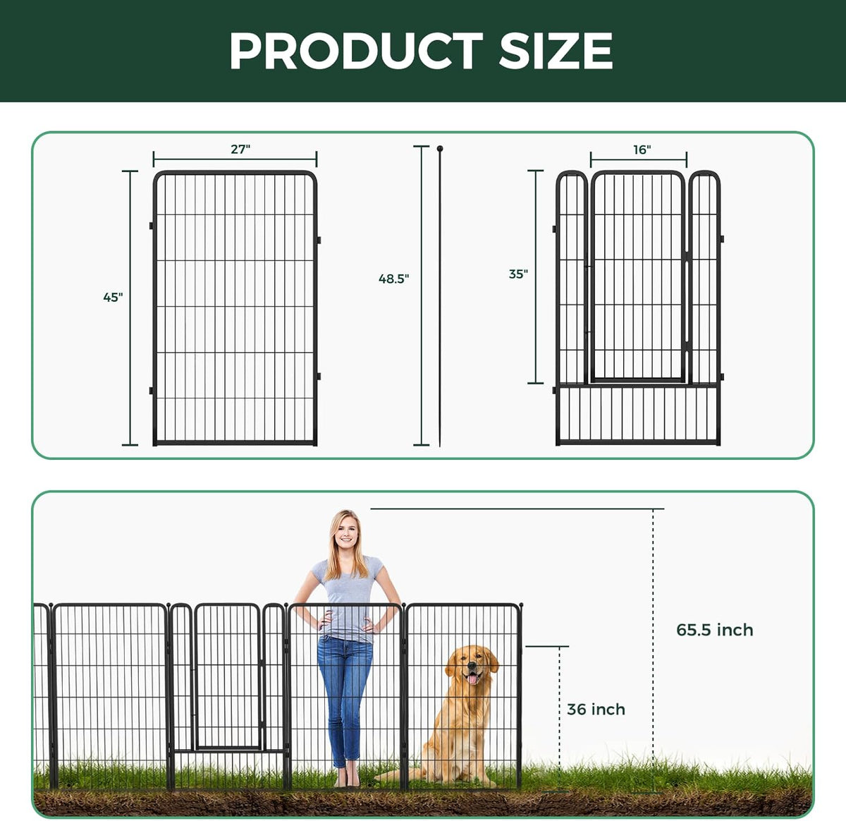 FXW Garden Fence Outdoor for The Yard – 45in(H) x 35.7ft(L) Heavy Duty Metal Animal Barrier for Dog