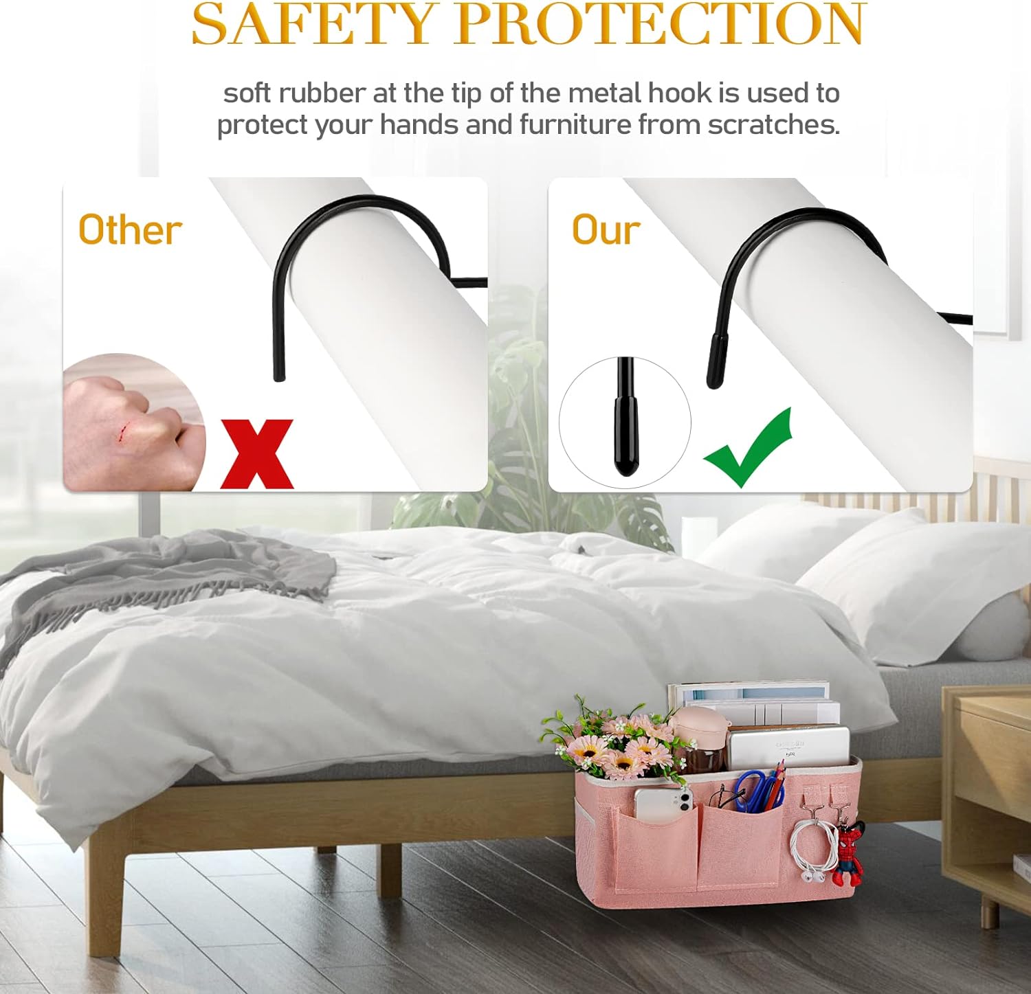 Bedside Storage Caddy/Bedside Hanging Storage Bag for Headboards Bunk Beds Dorm Rooms Book Phone