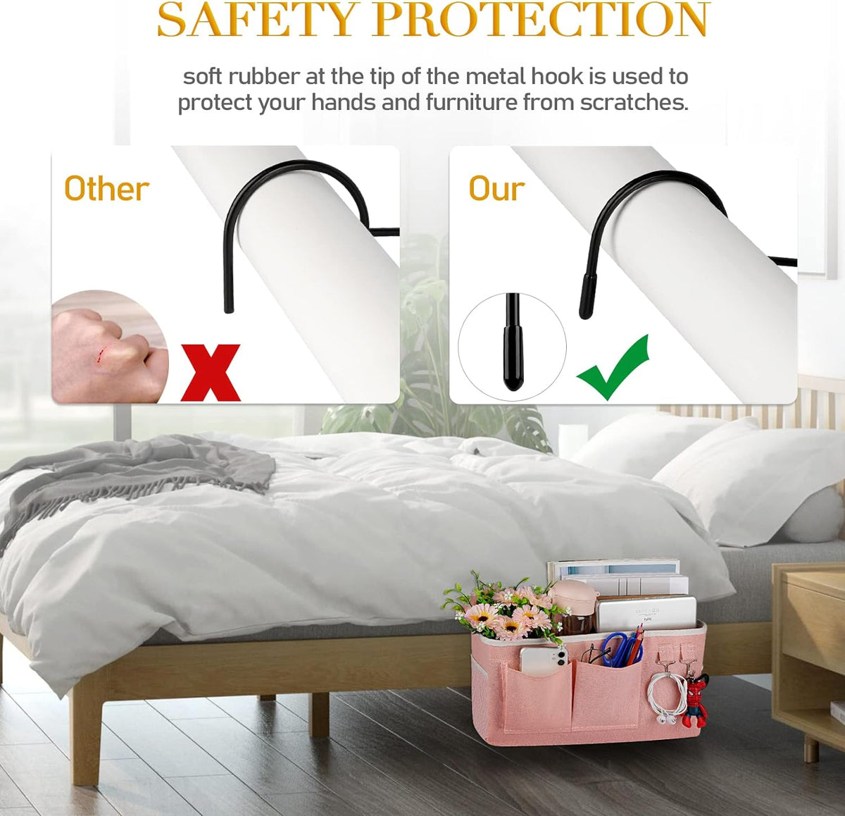 Bedside Storage Caddy/Bedside Hanging Storage Bag for Headboards Bunk Beds Dorm Rooms Book Phone