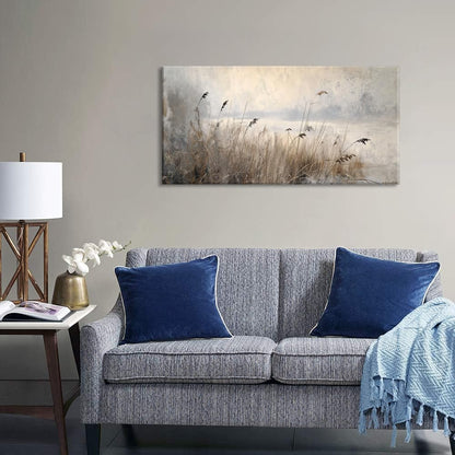 LASMOND Vintage Meadow Wall Art for Living Room Reed Grass Canvas Painting Prints Large Retro