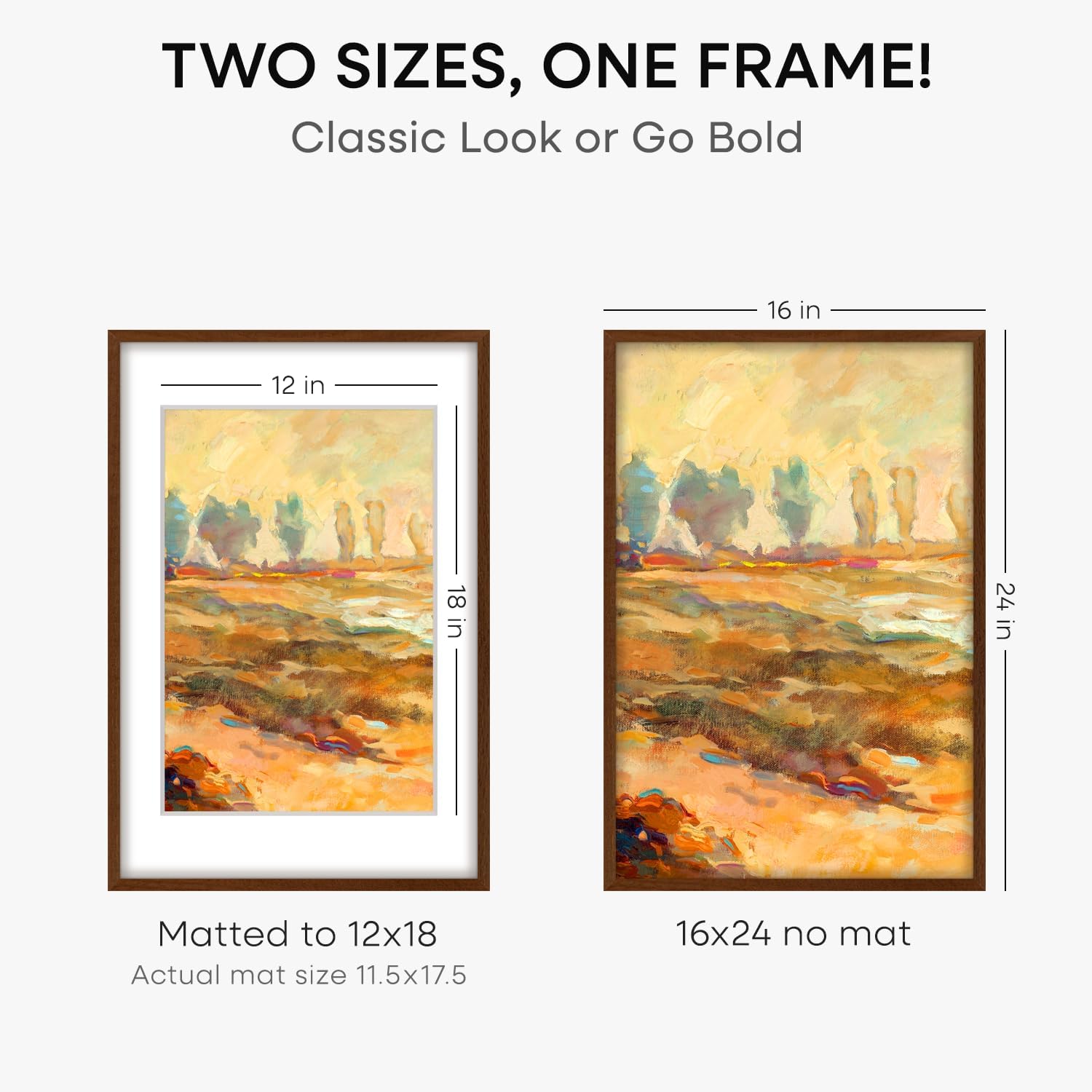 Homeforia Walnut Picture Frame 16x24, High End Dark Oak 16x24 Brown Wooden Frames with Mat 12x18
