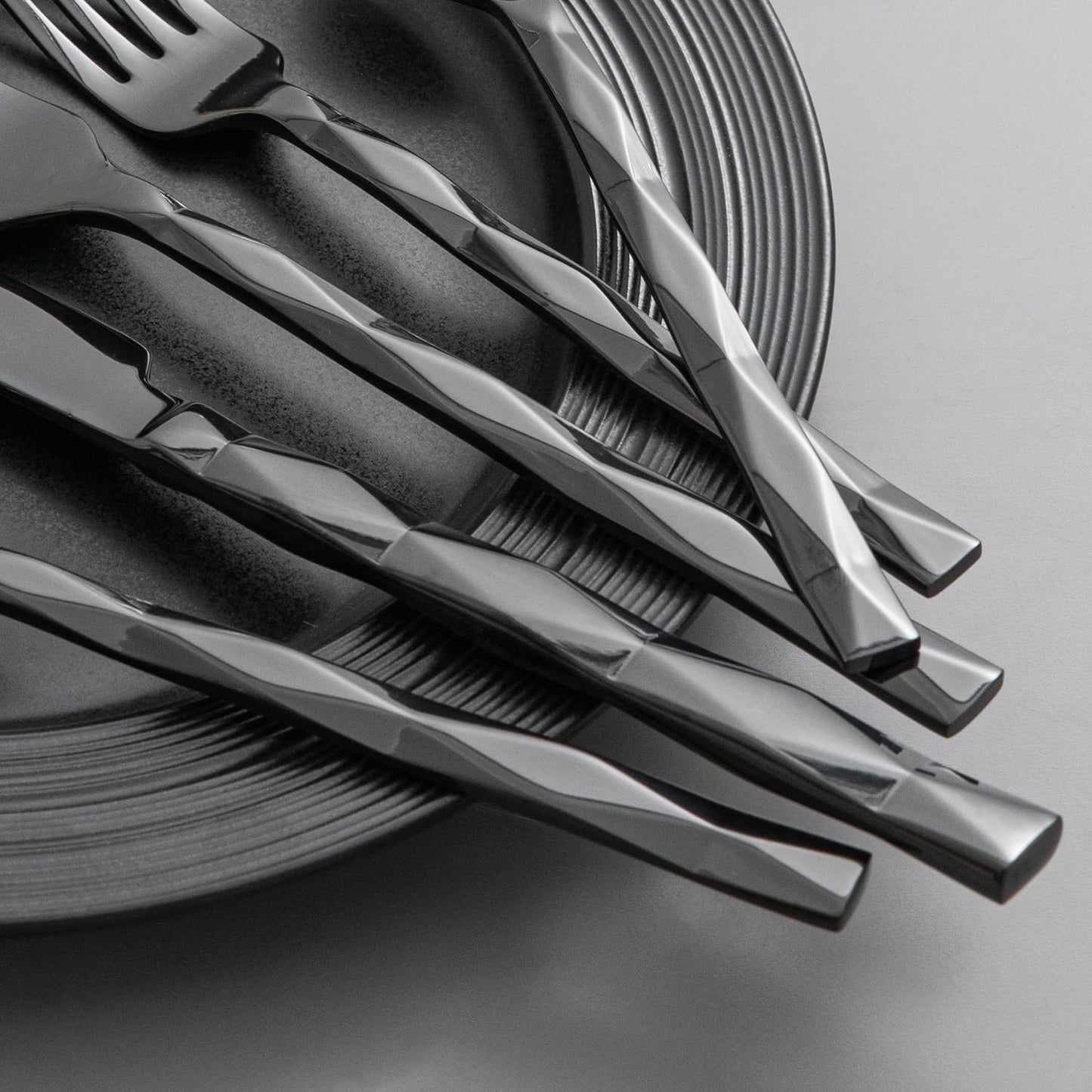 KINGSTONE Black Silverware Set, Luxury 60 Piece Flatware Set for, 18/10 Stainless Steel Cutlery Set