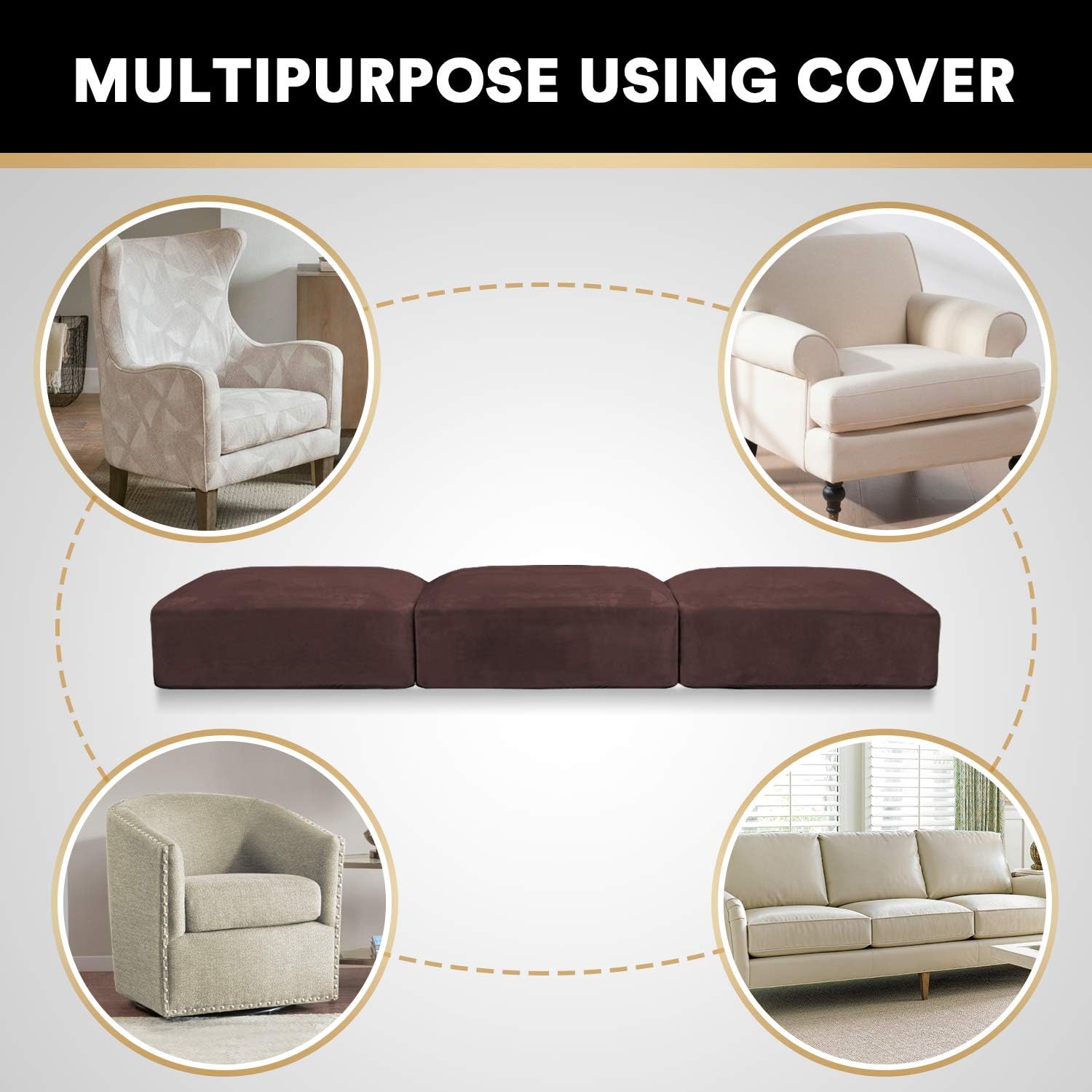 PrinceDeco Velvet Sofa Cushion Covers, Stretch Couch Cushion Covers for Individual Seat Couch