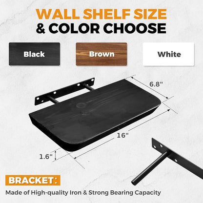 16"x6.8"x1.6" Slanted Floating Wall Shelves 2-Pack - Rustic Black Finish, Heavy-Duty Solid Wood
