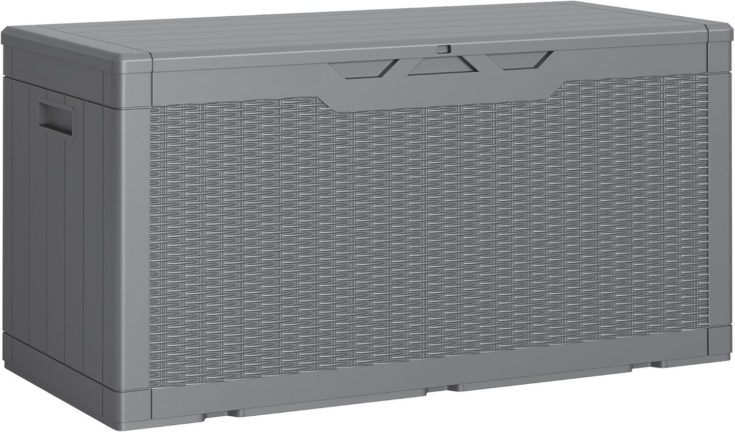 Greesum 100 Gallon Resin Deck Box Lockable Large Outdoor Storage Boxes for Garden Tools, Patio