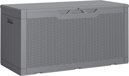 Greesum 100 Gallon Resin Deck Box Lockable Large Outdoor Storage Boxes for Garden Tools, Patio