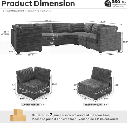 ovios Sectional Sofa Couch with U-Shape Chaise Oversized, Comfy Modular Cloud Couches with Deep