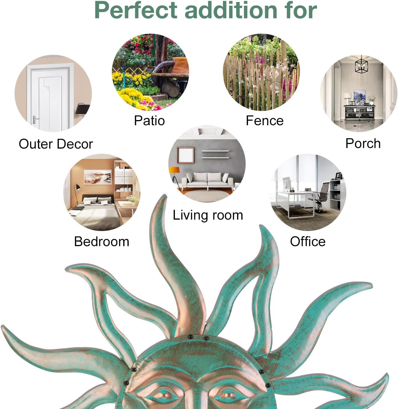 Sun Metal Wall Art Outdoor Decor - 30 Inches Rust Proof Retro Metal Wall Sculpture Statues Wall Art