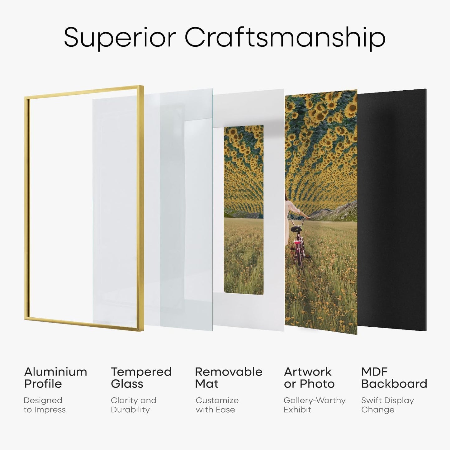 Homeforia A5 Picture Frame Gold, High End Metal 5.8 x 8.3 Frames Matted to 4.1 by 5.8 inch Photo