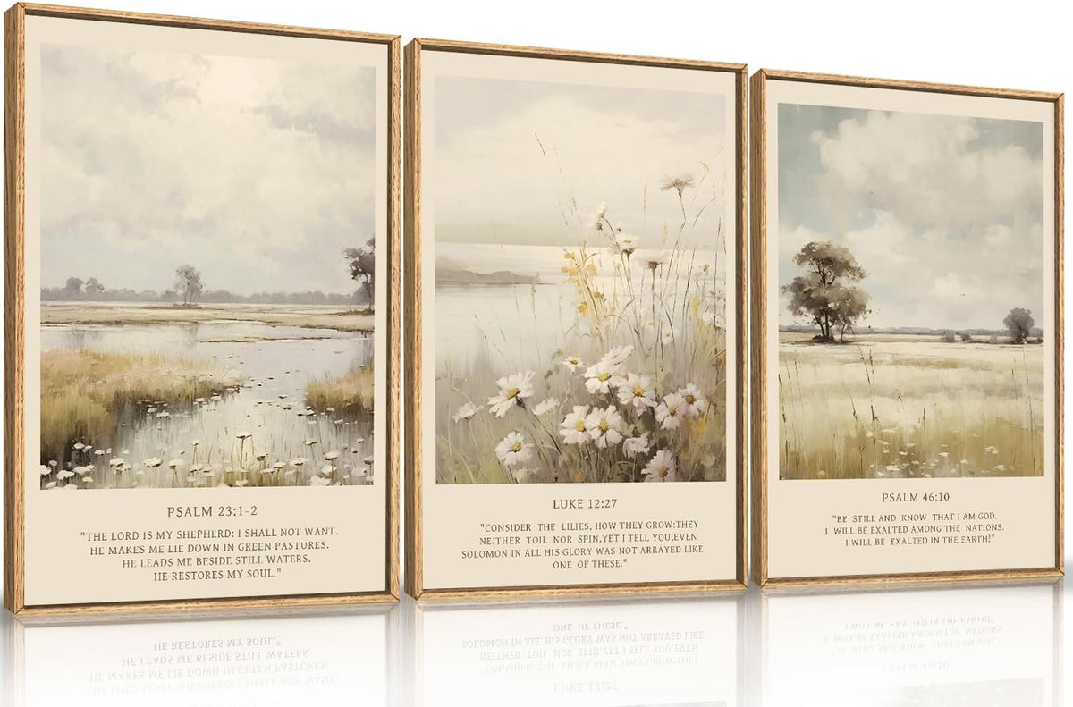 HPINUB Christian Bible Verse Framed Canvas Wall Art Set,Modern Scripture Floral Wall Decor,Vintage