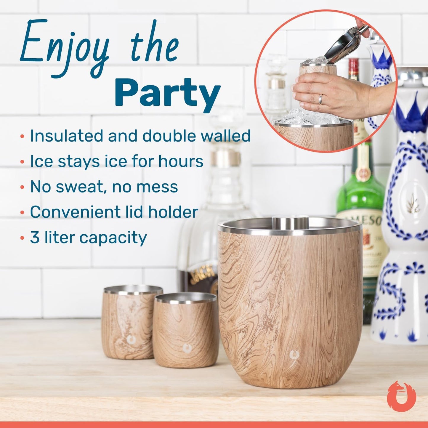 SNOWFOX Plus, Premium Vacuum Insulated Stainless Steel Ice Bucket with Lid/Scoop, Home Bar
