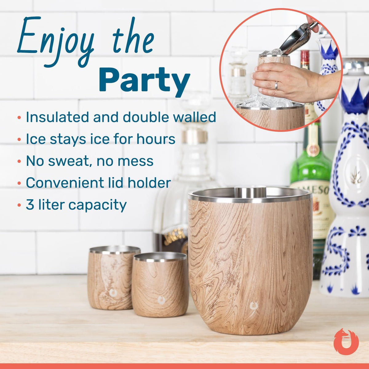 SNOWFOX Plus, Premium Vacuum Insulated Stainless Steel Ice Bucket with Lid/Scoop, Home Bar