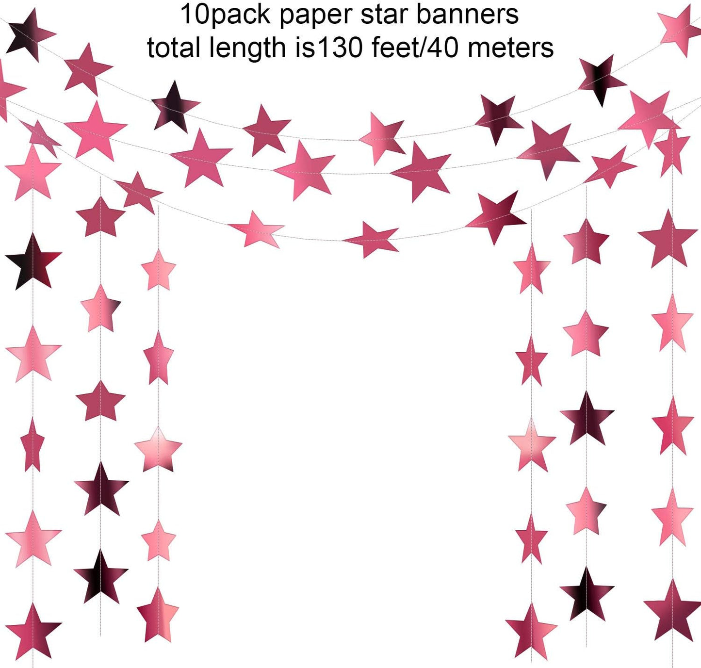 Patelai Glitter Star Garland Banner Decor 130 Feet Star Hanging Bunting Banner Twinkle Backdrop for