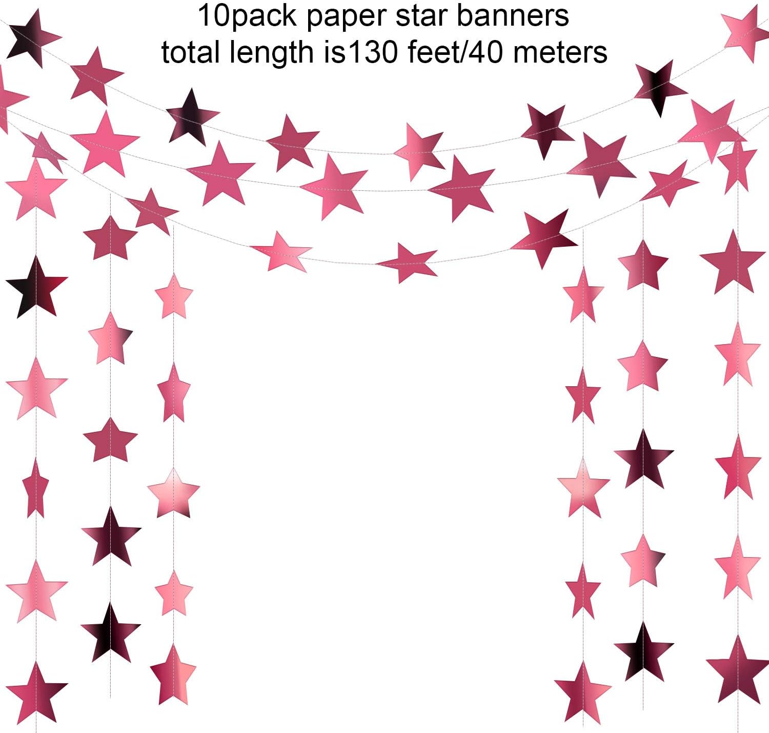 Patelai Glitter Star Garland Banner Decor 130 Feet Star Hanging Bunting Banner Twinkle Backdrop for