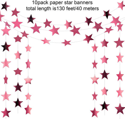 Patelai Glitter Star Garland Banner Decor 130 Feet Star Hanging Bunting Banner Twinkle Backdrop for