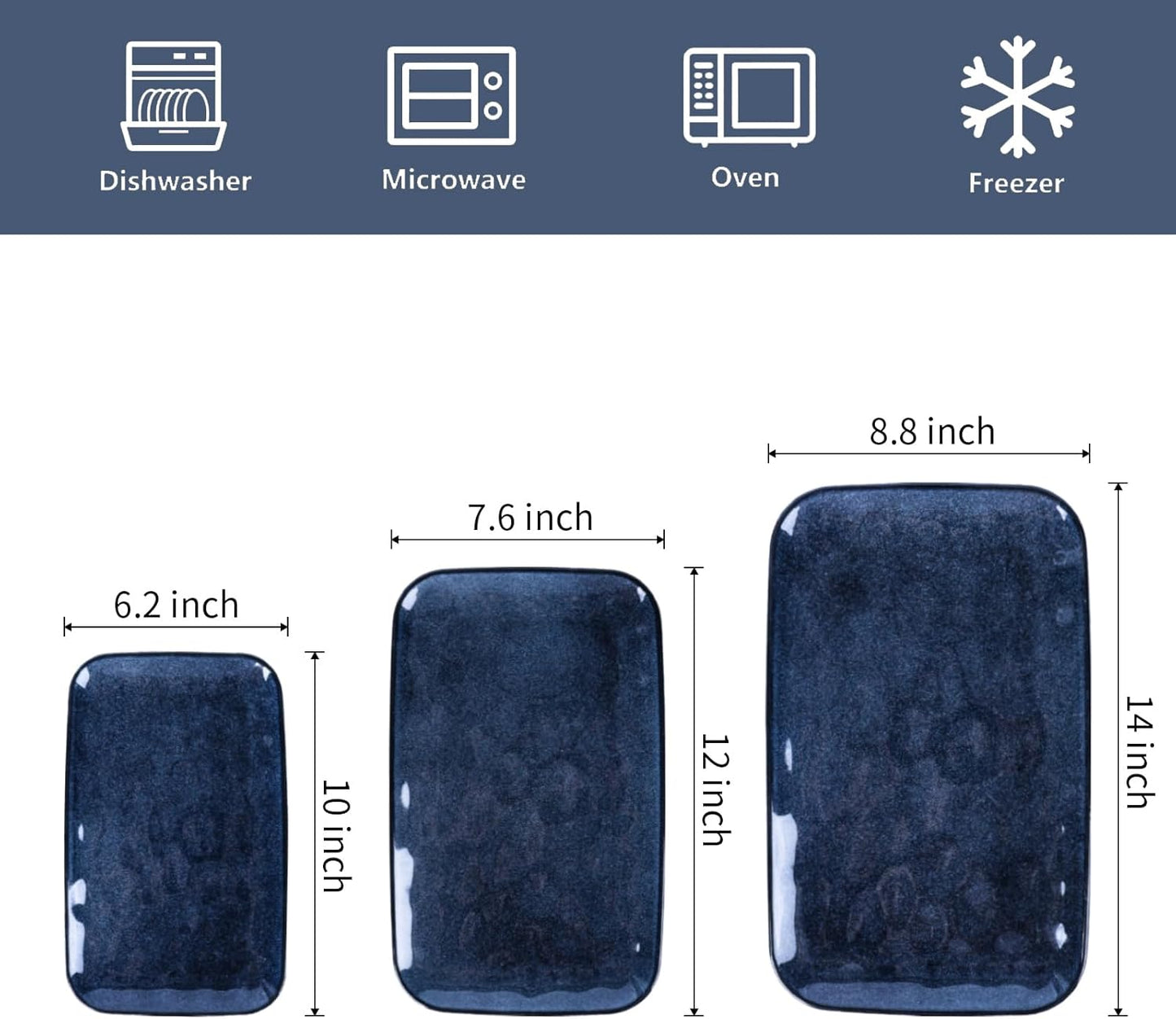 vicrays Ceramic Rectangle Serving Platters - 14" 12" 10" Porcelain Serving Trays Plates for Party