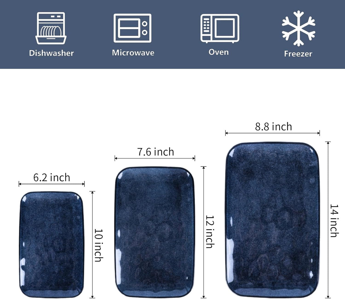 vicrays Ceramic Rectangle Serving Platters - 14" 12" 10" Porcelain Serving Trays Plates for Party