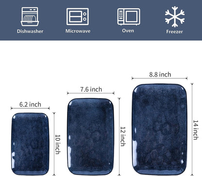 vicrays Ceramic Rectangle Serving Platters - 14" 12" 10" Porcelain Serving Trays Plates for Party