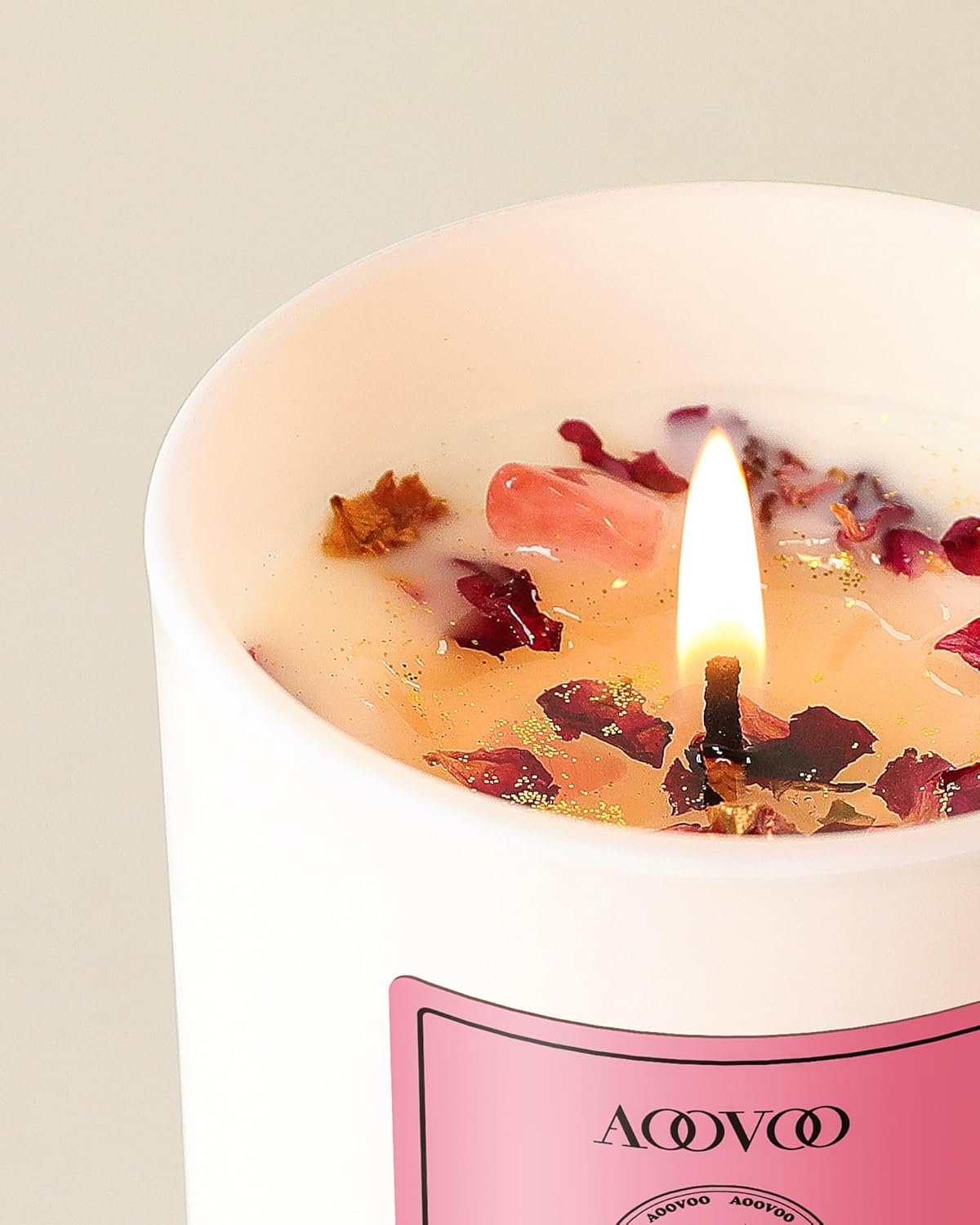 AOOVOO Rose Scented Candles for Women - Aromatherapy Candle with Crystals Inside, 10oz Soy Candles