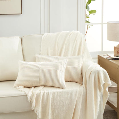 Fancy Homi 2 Packs Cream Lumbar Decorative Throw Pillow Covers 16x32 Inch for Living Room Couch Bed