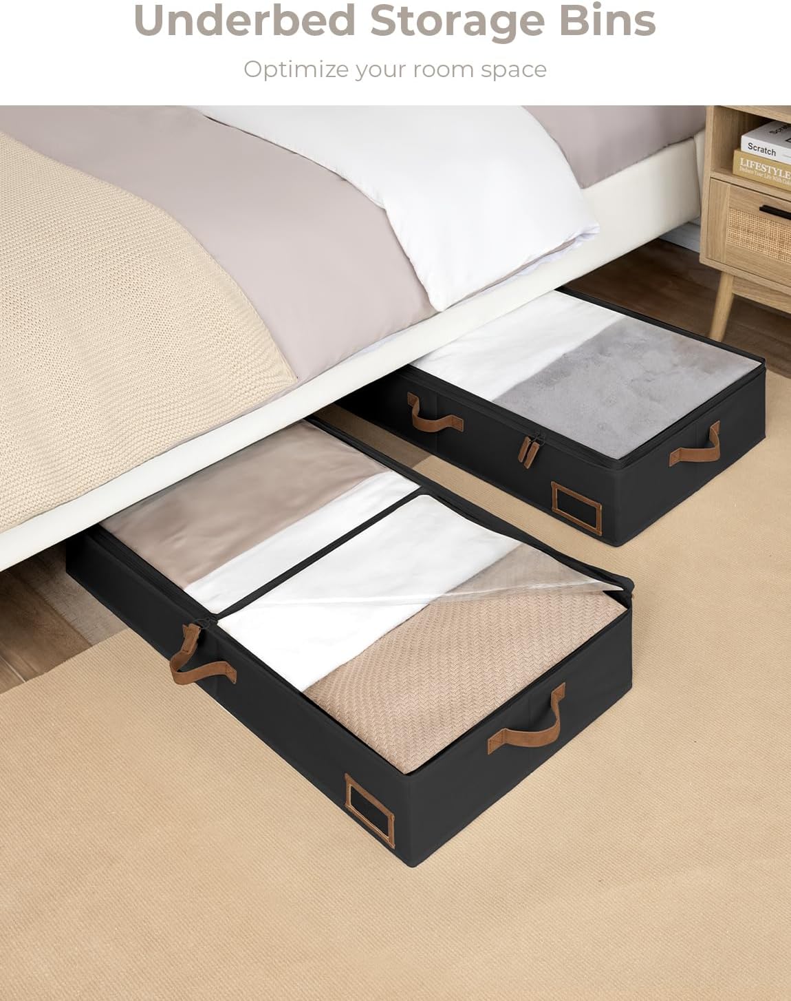 StorageWorks Large Under Bed Storage Containers with Handles and Label Holder, 2 Pack Ultra-thick