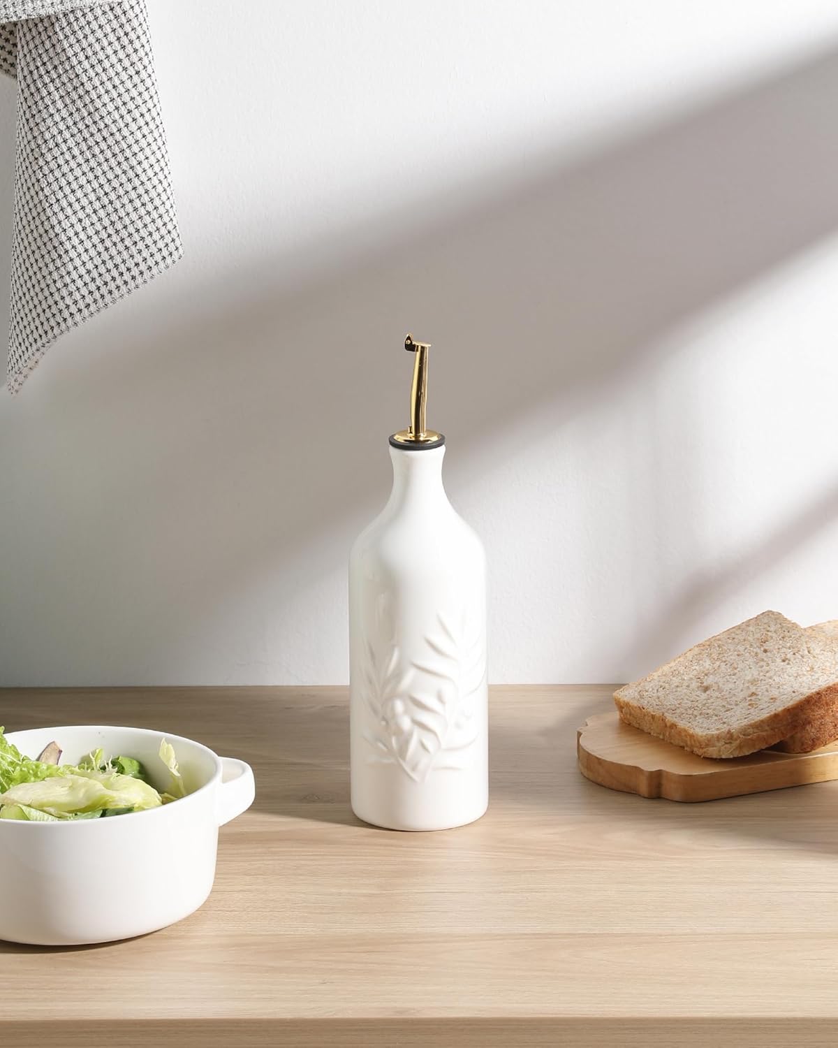 Sweejar Ceramic Olive Oil Dispenser Bottle 20 Oz Relief Opaque Oil Cruet Protects To Reduce