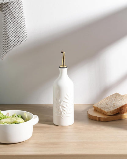 Sweejar Ceramic Olive Oil Dispenser Bottle 20 Oz Relief Opaque Oil Cruet Protects To Reduce