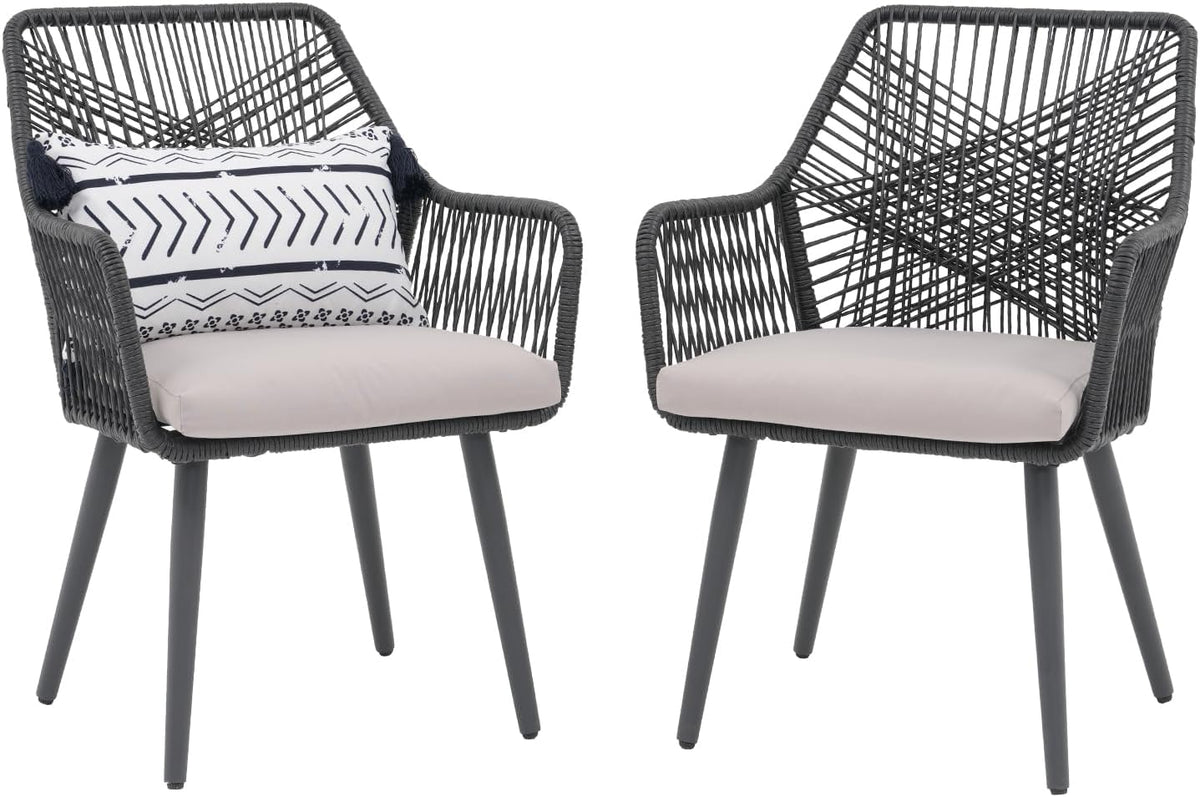 Patiorama Patio Dining Chair Set of 2, Woven Rope Outdoor Dining Chairs w/Steel Frame, All-Weather