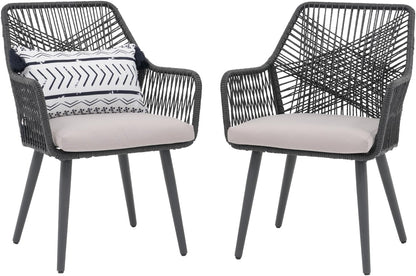 Patiorama Patio Dining Chair Set of 2, Woven Rope Outdoor Dining Chairs w/Steel Frame, All-Weather