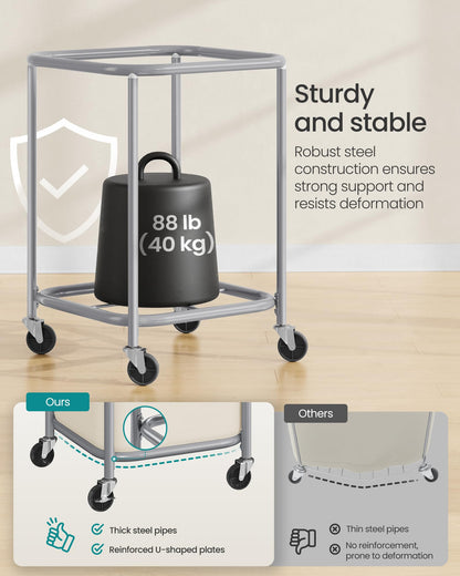 SONGMICS Laundry Basket, Rolling Steel Frame with 2 Locking Wheels, 170 L