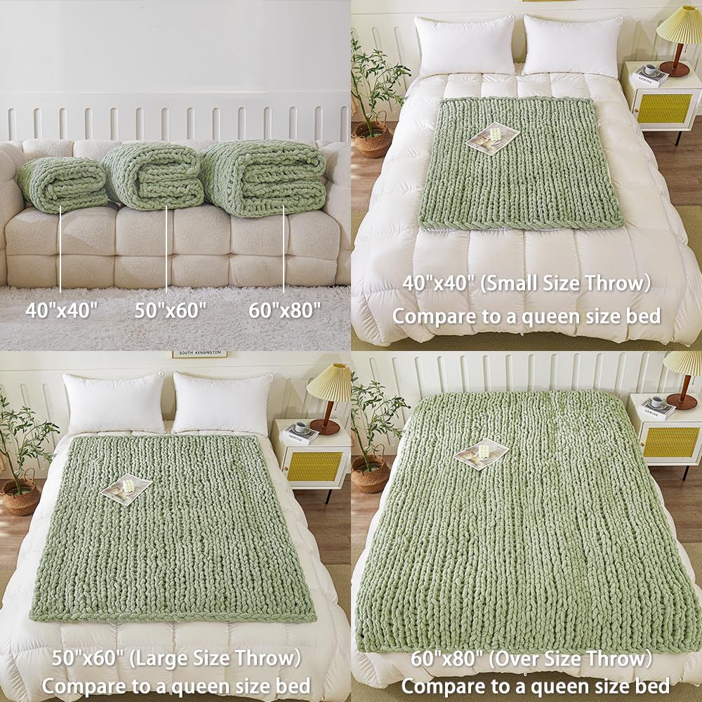 WESHIONGOO Chunky Knit Blanket Throw 50"×60" Knitted Throw Blankets for Couch Bed Fluffy Soft
