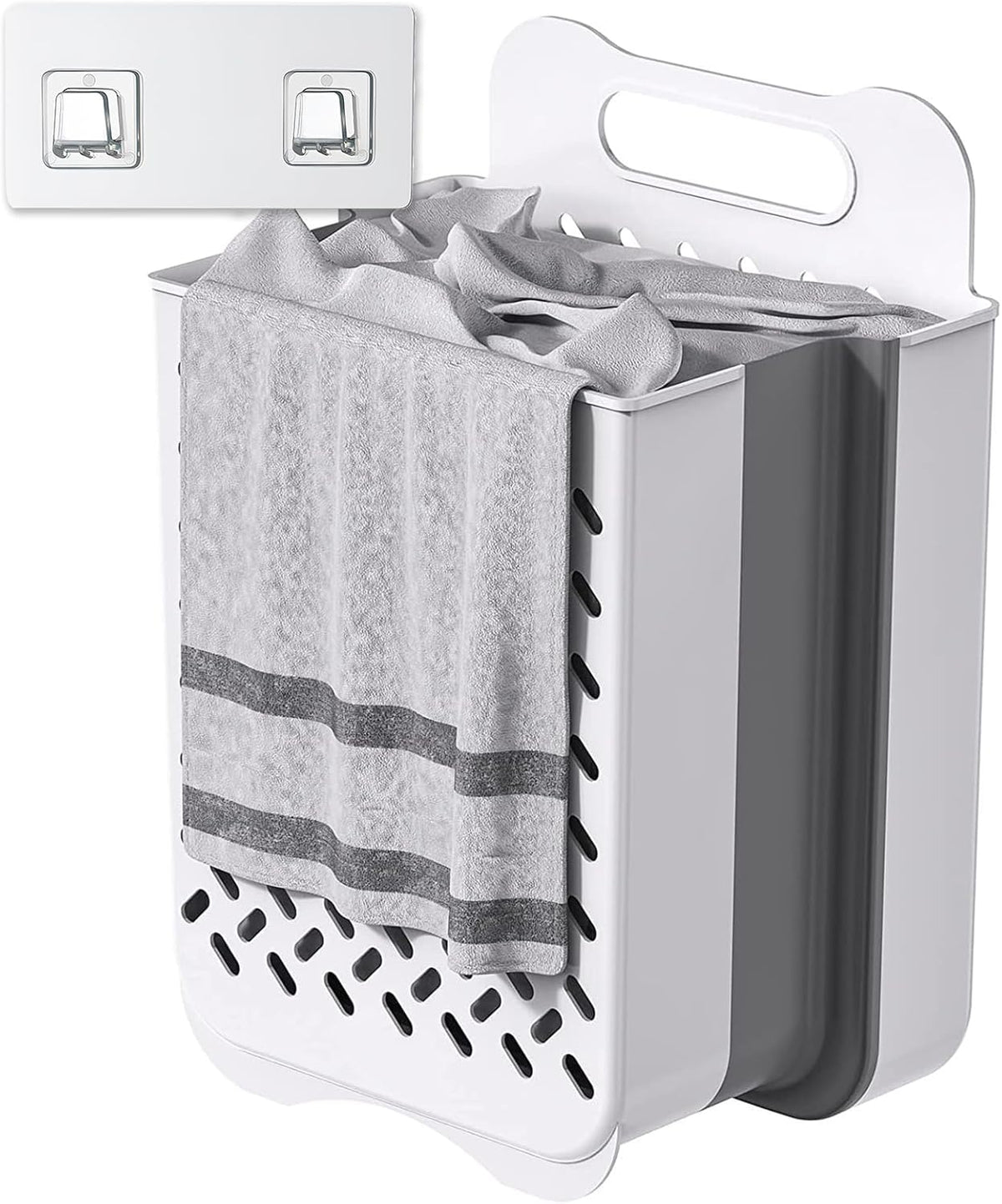 Plastic Foldable Laundry Basket with Handle, 42L Wall Mounted Laundry Hamper Freestanding Dirty