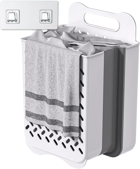 Plastic Foldable Laundry Basket with Handle, 42L Wall Mounted Laundry Hamper Freestanding Dirty